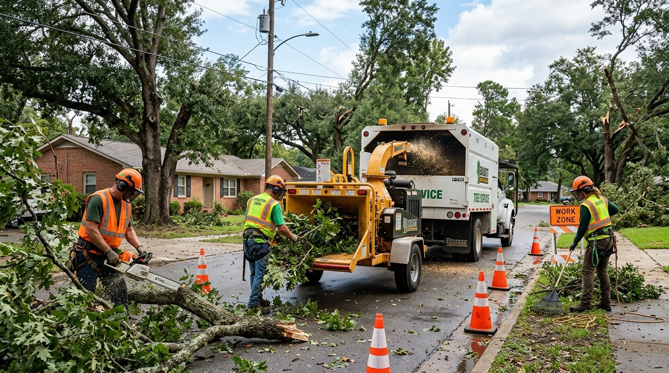 Commercial wood chipper processing large hardwood limbs in White Oak PA